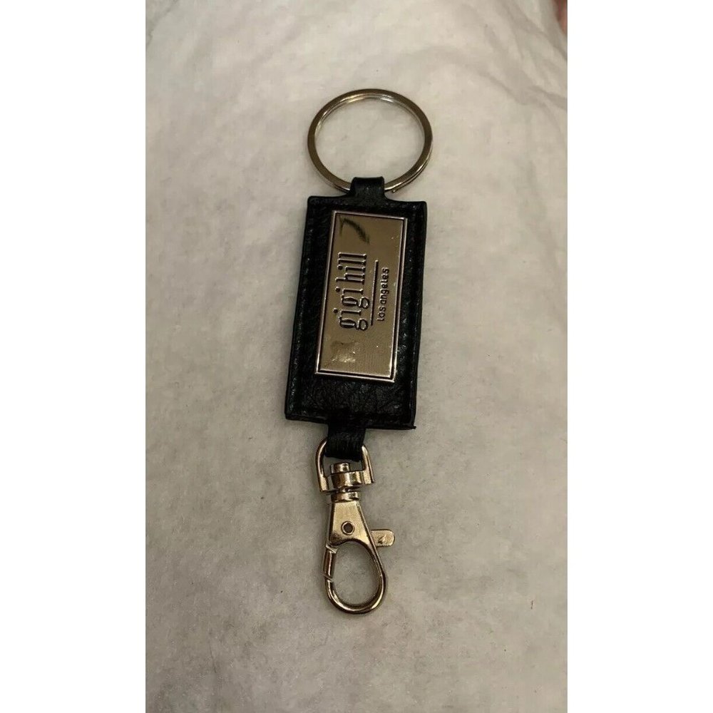 Gigi Hill Los Angeles Bag Fob Key Chain Silver Tone Black Leather